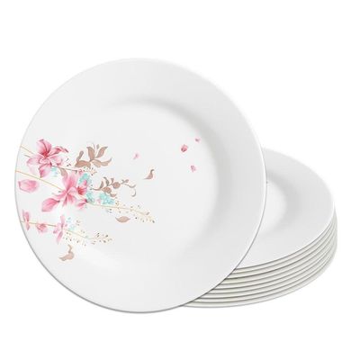 Jogo 10 Prato Raso De Vidro Branco Flowers Bord 25,5cm Em Casa Tem