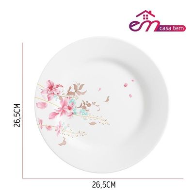 Jogo 10 Prato Raso De Vidro Branco Flowers Bord 25,5cm Em Casa Tem