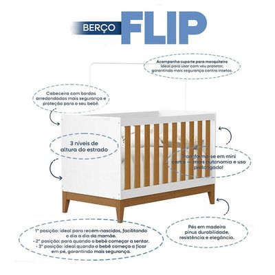 Quarto De Bebê Americano 6 Portas Com Berço Americano Flip Branco Acetinado Savana Reller E Colchão Ortobom - Henn