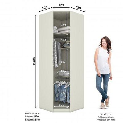 Guarda Roupa Modulado Canto Oblíquo Seletto 1 Porta Areia/jequitibá - Móveis Henn Areia/jequitibá