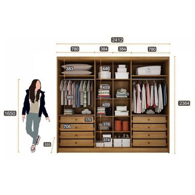 Guarda Roupa Casal Linea 6 Portas 8 Gavetas Cumaru 25 Fendi Com Nicho E Espelho - Novo Horizonte