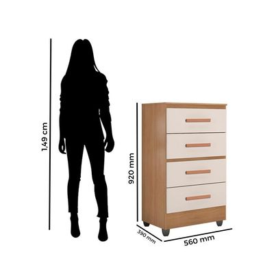 Guarda Roupa Casal 6 Portas E Cômoda 4 Gavetas Lite Nature Off White - Móveis Leão