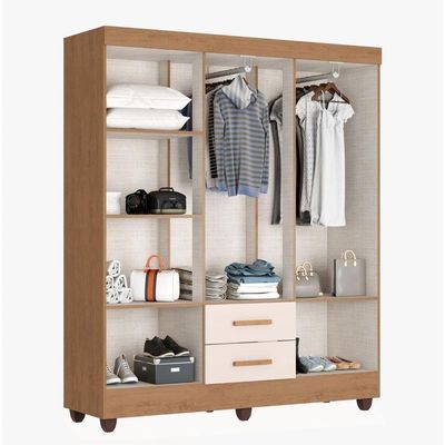Guarda Roupa Casal 6 Portas E Cômoda 4 Gavetas Lite Nature Off White - Móveis Leão