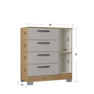 Kit Guarda Roupa Atlas 5 Portas E Cômoda Poquema Damasco/off White