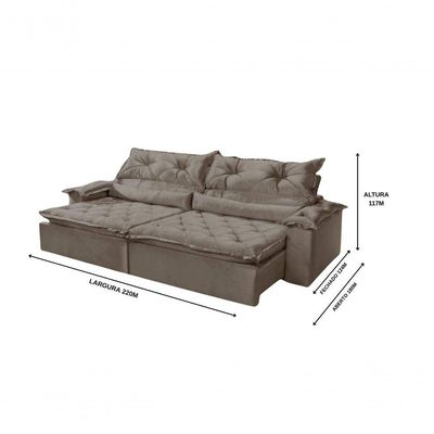 Sofá Sparta Retrátil E Reclinável 220cm - Bege