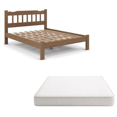 Cama Queen Madeira Maciça Reforçada Com Colchão