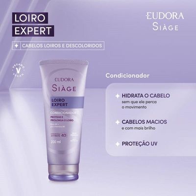 Kit 2 Condicionador Matizador Loiro Expert Roxo Desamarelador Violeta Platinado 200ml Eudora Siàge
