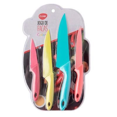 Kit Facas Coloridas 4 Peças Facas De Cerâmica E Aço Inox C- Cabos Coloridos P- Cozinha Profissional!