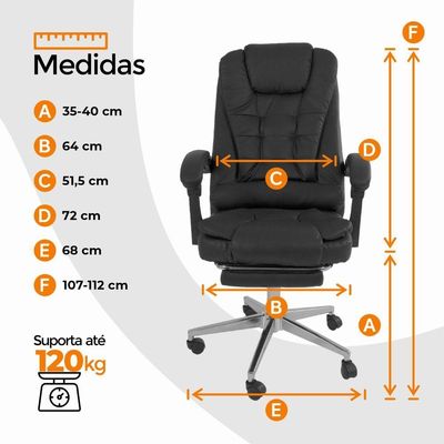 Cadeira De Escritório Oficial Presidente Ergonômic Apoio Pés Preto