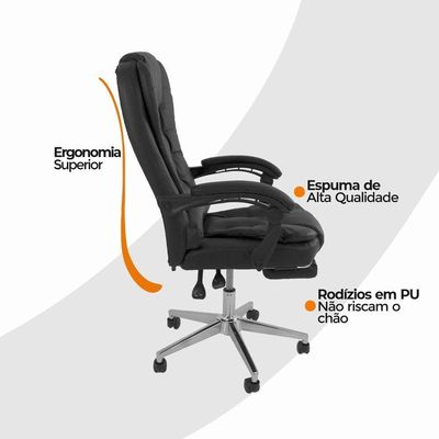 Cadeira De Escritório Oficial Presidente Ergonômic Apoio Pés Preto