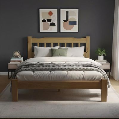 Cama Queen De Casal Nogueira Em Madeira Maciça Reforçada - Nogueira Nogueira
