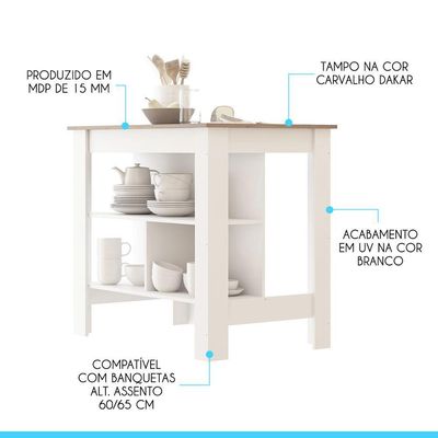 Bancada Mesa/ilha De Cozinha Gourmet Menu Móveis Branco