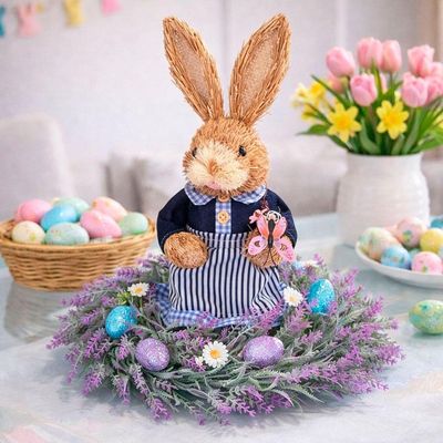 Arranjo Centro De Mesa Decoração Coelha Ovos Páscoa De 30cm