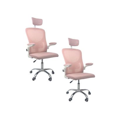 Kit 2 Cadeiras De Escritório Oficial Vegas Com Apoio Rosa Branco