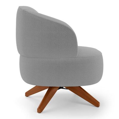 Poltrona Decorativa Orgânica Living Have Base Madeira Giratória Bouclê Cinza - Desk Design