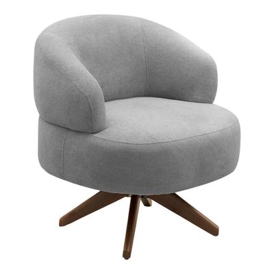 Poltrona Decorativa Orgânica Living Have Base Madeira Giratória Bouclê Cinza - Desk Design