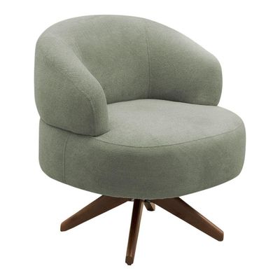 Poltrona Decorativa Orgânica Living Have Base Madeira Giratória Bouclê Verde Oliva - Desk Design