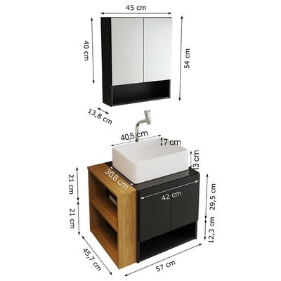 Gabinete Troia Espelheira Cuba Raffinata Branca E Papeleira Preto Fosco-naturale