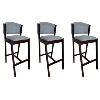 Kit 3 Banquetas Altas De Madeira Maciça Ana Em Linho Premium Cinza Linho Castanho