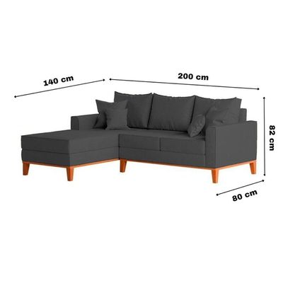 Sofá 3 Lugares Beny Com Chaise Esquerdo Linho Grafite