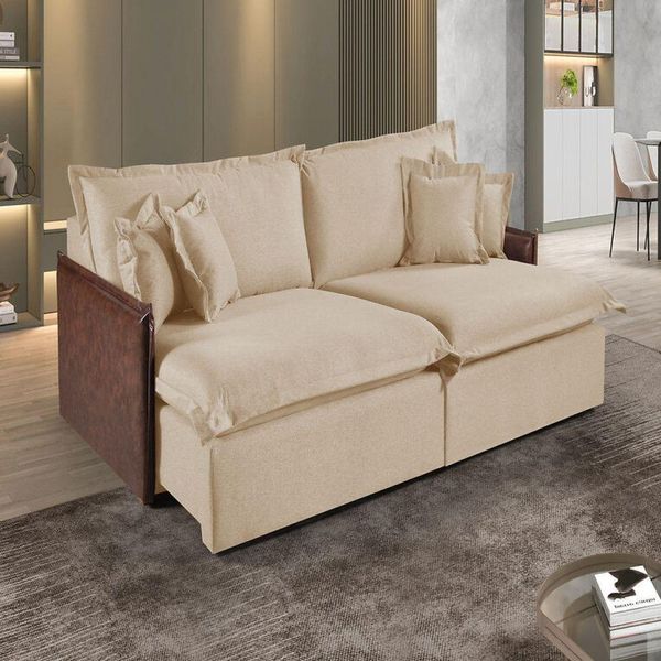 Sofá Martins M-160 2 Mód. 120cm Braço 7cm Estofados Martins Linho Bege Sofá Martins M-160 2 Mód. 120cm Braço 7cm Estofados Martins Linho Bege