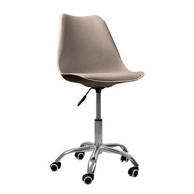 Cadeira Office Oficial Cromada Rodízio Giratór Saarinen Bege