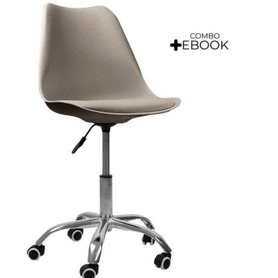 Cadeira Office Base Cromada Com Rodízio Giratória Saarinen Bege 1