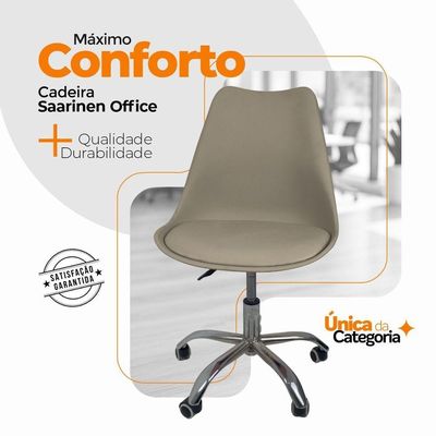 Cadeira Office Base Cromada Com Rodízio Giratória Saarinen Bege 1