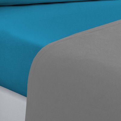 Jogo De Cama Malha Lençol 100% Algodão Gran Moratta 4 Peças Casal - Cinza/Azul Turqueza