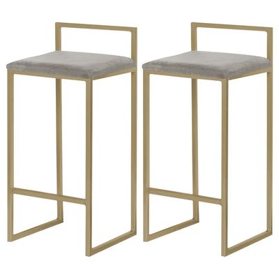 Kit 2 Banqueta Decorativa Selena Base Gold Veludo Cinza - Gran Belo