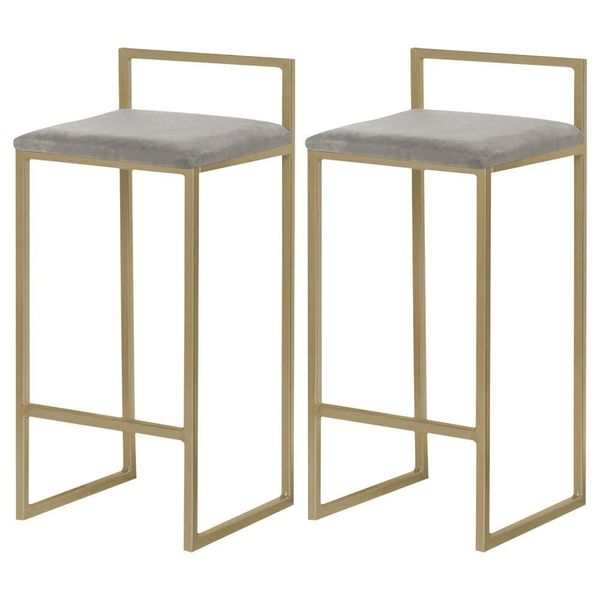 Kit 2 Banqueta Decorativa Selena Base Gold Veludo Cinza - Gran Belo