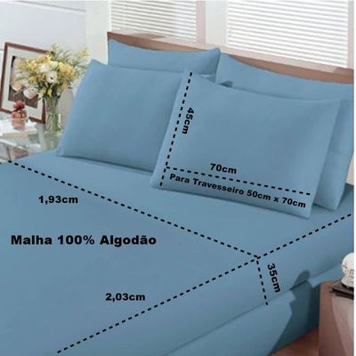 Jogo de Cama Buettner King Malha Basic Liso 3 Peças Jeans