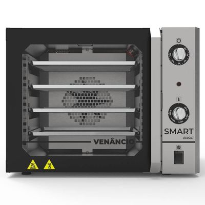 Forno Convector Venâncio Smart Basic 4 Esteiras Com Corpo Preto E Painel Inox 220V Fcsb4eprin