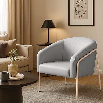Poltrona Sala Decorativa Stella Base Alta Tubo Champanhe Sintético D03 - D'Rossi Cinza