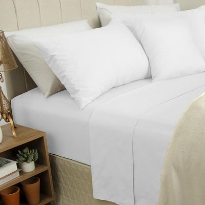 Jogo de Cama Duplo Casal 4 Peças Percal 180 Fios Branco Sonhare Prata