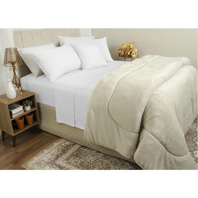 Jogo de Cama Duplo Casal 4 Peças Percal 180 Fios Branco Sonhare Prata