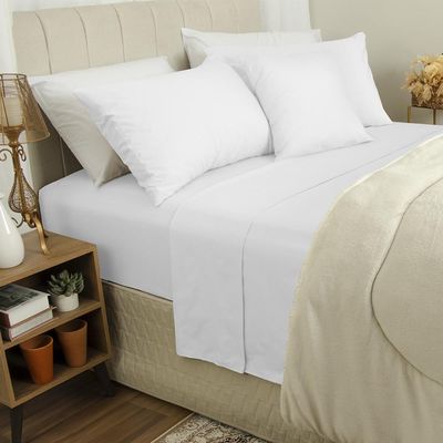 Jogo de Cama Duplo Casal 4 Peças Percal 180 Fios Branco Sonhare Prata