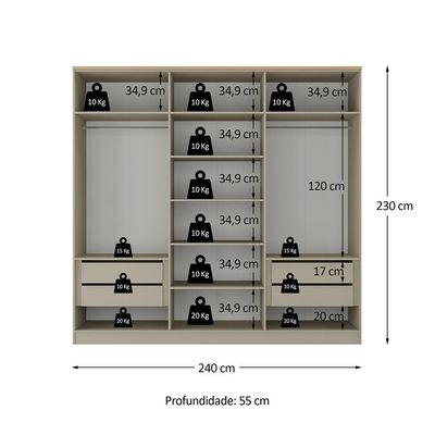 Guarda-Roupa Casal Brescia 6 Portas 4 Gavetas Bege