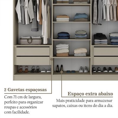 Guarda-Roupa Casal Brescia 6 Portas 4 Gavetas Bege