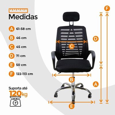 Kit 5 Cadeiras Escritório Diretor Tela Mesh Encosto Preto