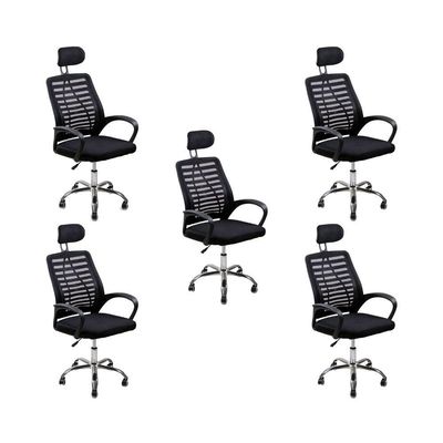 Kit 5 Cadeiras Escritório Diretor Tela Mesh Encosto Preto