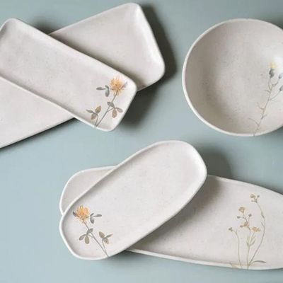 Conjunto de Travessas Ovais Rasas Grandes Orgânico Campestre 36x13cm 4 Peças Porto Brasil Cinza