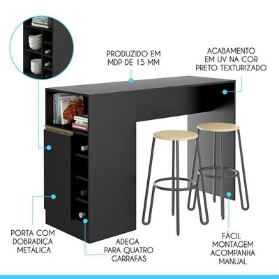 Bancada Balcão/ilha De Cozinha Gourmet 1 Porta E Adega Menu Móveis Preto