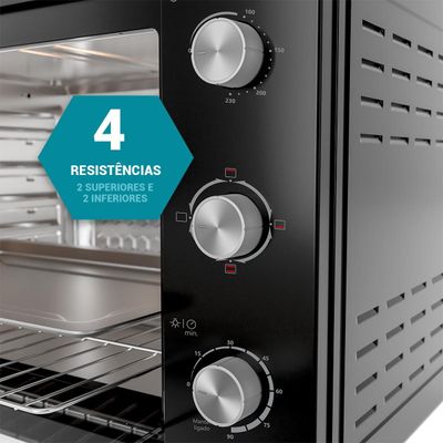 Forno Elétrico Philco 80L Preto 4 resistências PFE80A 220V