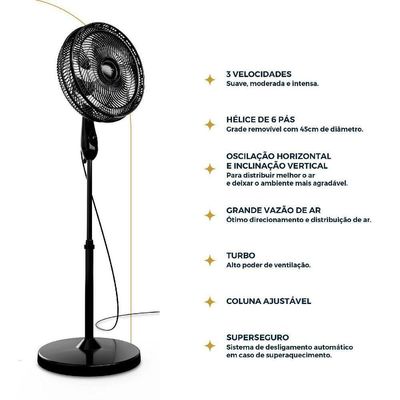 Ventilador De Coluna Britânia 6 Pás De 40cm 160W BVC41A 220V