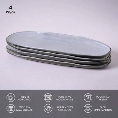 Conjunto de Travessas Ovais Rasas Grandes Orgânico Dust 36x13cm 4 Peças Porto Brasil Preto