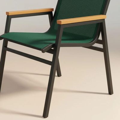 Mesa 1,00m Ripado Alumínio + 4 Cadeiras Praia Tela Sling área Externa Piscina Jardim Verde