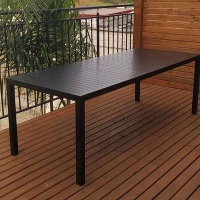 Mesa Grande Retangular 2,40x1,00m Tampo Ripado Alumínio área Externa E Jantar Preto
