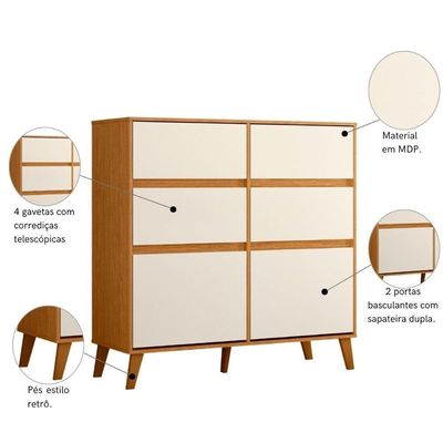 Cômoda De Quarto 6 Gavetas Grandes Design Clean Cinamomo