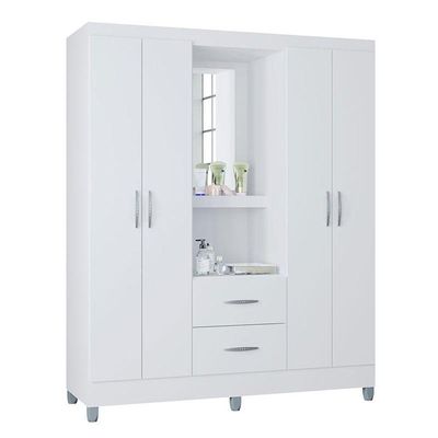 Cômoda 868 4 Gavetas E 1 Porta Com Guarda Roupa Solteiro Córdoba 4 Portas Branco Brilho - Poquema